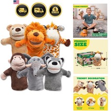 6Pcs Kids Hand Puppet Set with Working Mouth, Toddler Plush Toy Includes Elep...
