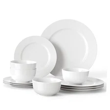 16 Pieces Plates and Bowls Sets, White Porcelain Dinnerware Sets, Ceramic 