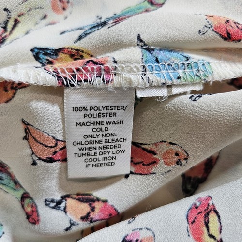 Loft Top Womens Size XS Off White Bird Print Blouse Round Neck Short Sleeve - Picture 4 of 6