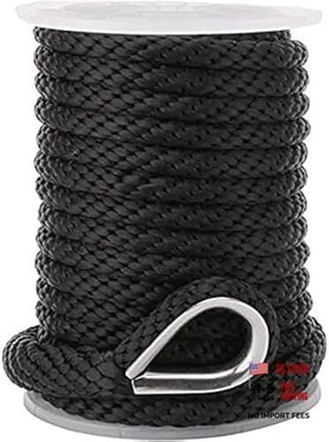 USR Rope Solid Braid MFP Anchor Line 3/8'' x 100' Black Boat 