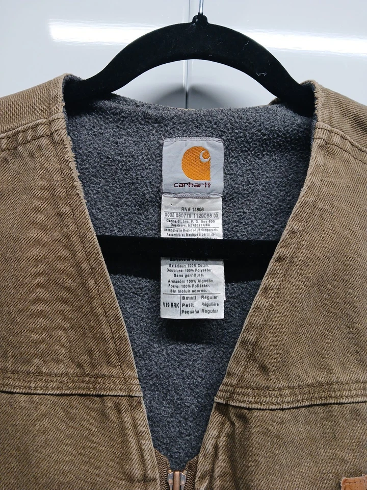 Chaleco Carhartt Para Hombres Pequeño Forrado de Vellón Ropa de Trabajo Bordado Cremallera Completa V19 BRK Foto 4 de 4