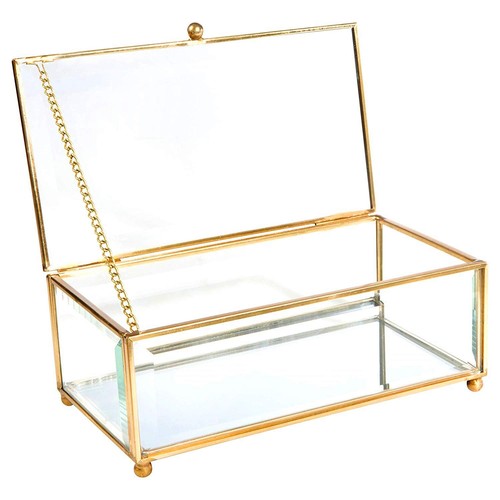 Vintage Gold Glas Andenken Box Schmuck Halter Schreibtisch Organizer, Dekorativ... - Bild 1 von 7