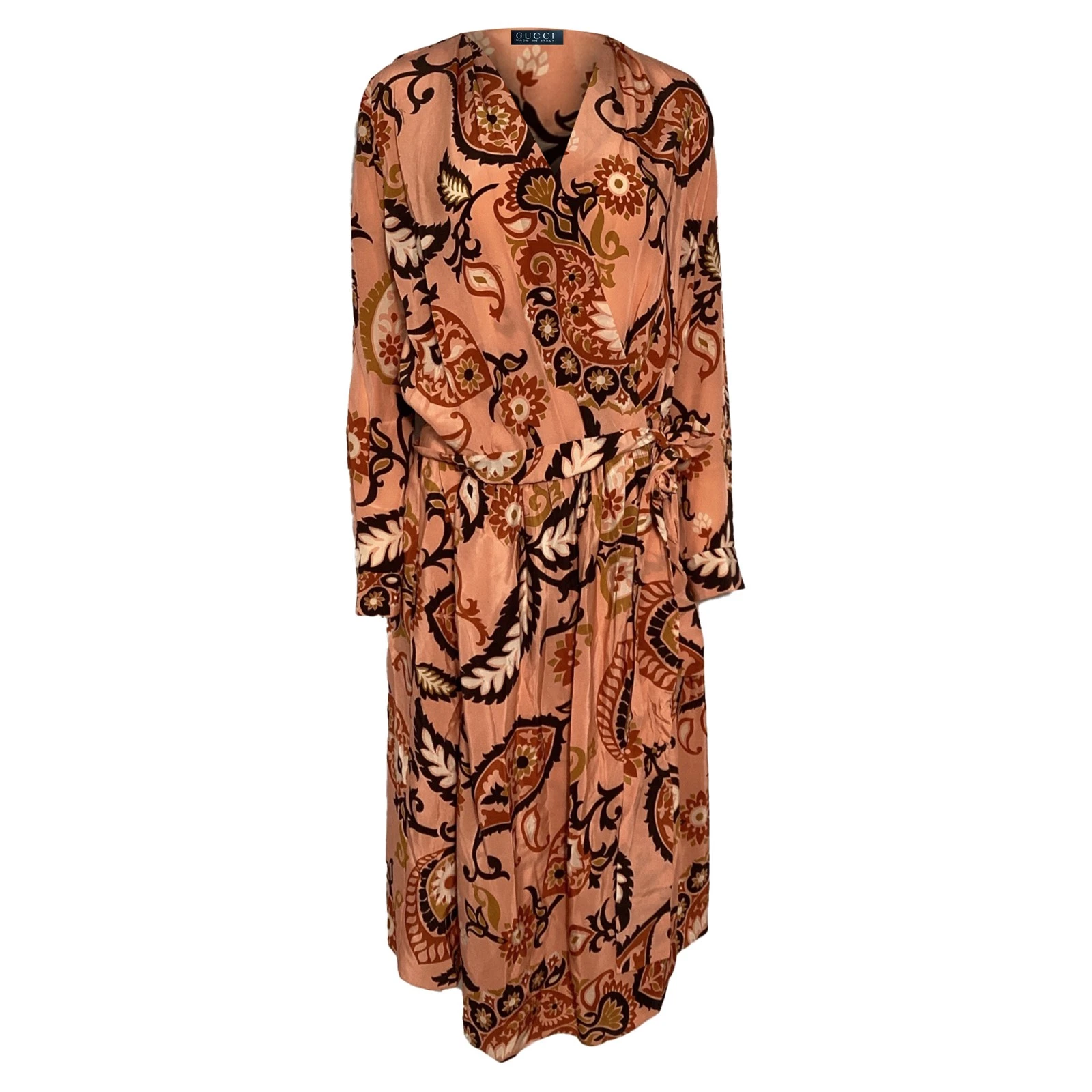 Gucci abito avvolgente paisley in seta salmone donna rosa taglia 40
