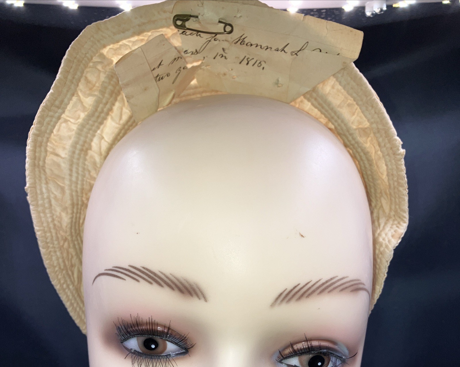 Rare Dated 1816 Bonnet w Note Regency Cotton Stit… - image 3