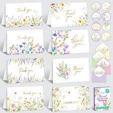 24 Pack Floral Thank You Cards 6x4 Gold Foil With Envelopes Stickers Wildflower