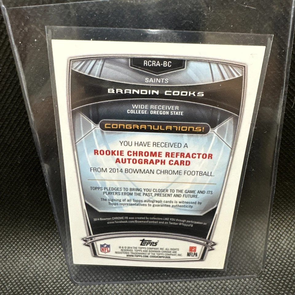 Brandin Cooks 2014 BOWMAN CHROME 金色反光卡亲笔签名新秀 RC 31/50 爱国者 WR — 第 3/3 张图片