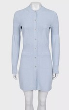 DDP Gorgeous Authentic Chanel Blue Cashmere CC Logo Turnlock Cardigan Dress Sz S