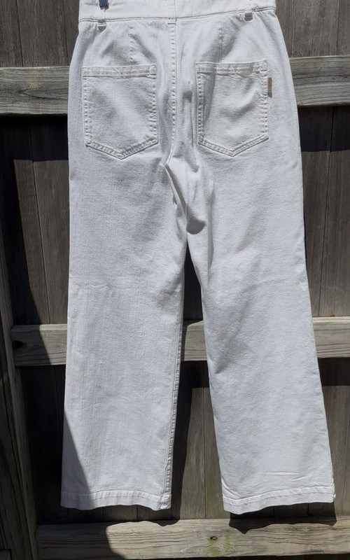 Brunello Cucinelli Women White Denim Cotton Stretch Straight Pants Pockets -