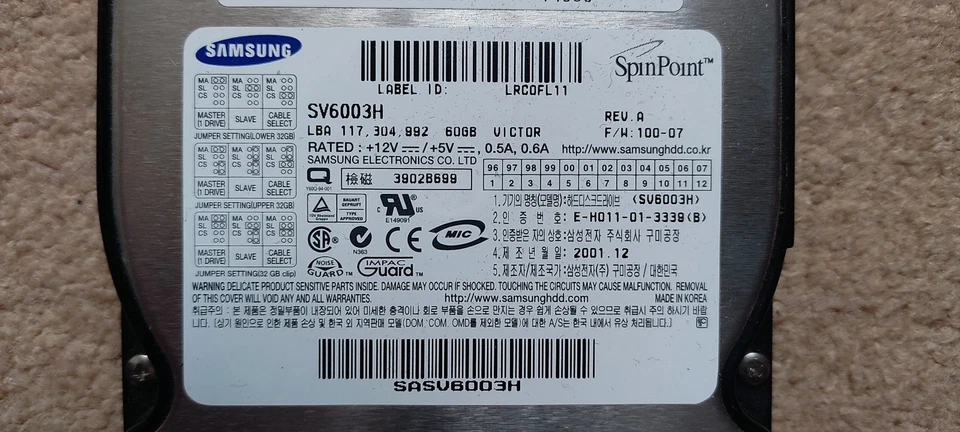 Samsung SpinPoint SV6003H 60GB Internal Desktop HDD 5400 RPM 3.5" ATA IDE - Image 2 of 4