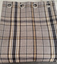 DUNELM Curtains W46” x D54” (117x137cm) Cream / Brown Tartan Lined 