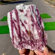 444G Natural Red tourmaline with quartz crystal cluster mineral specimen