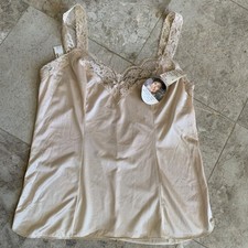 Vintage Olga Camisole Womens Large Secret Hug Cami Top Beige Lace Trim NWT