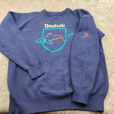 Reebok Greg Norman Collection Shark Embroidered Men Navy Large Knit Sweater Logo