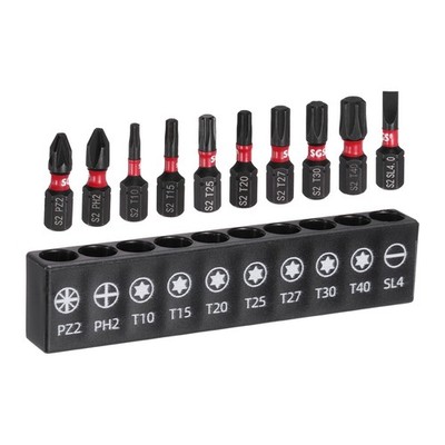 10 Pcs S2 Steel  Screwdriver Bit Set（PZ2/PH2/T10/T15/T20/T25/T27/T30/T40/SL4)
