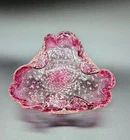 Vintage Murano Art Glass Cranberry Red Ashtray Bowl Silver Inclusions 6.25"