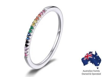 BAMOER Eternity Zircon Ring 925 Sterling Silver Sparkling Simple Stackable
