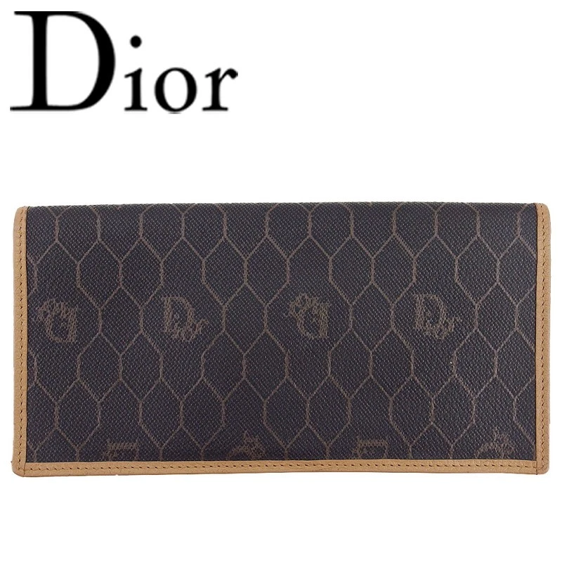 Portefeuille long printemps Christian Dior pour femme homme nid d'abeille marron beige pvc cuir