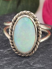 Full Cab White Australian Opal and 925 Sterling Silver Ring - Size 9.75