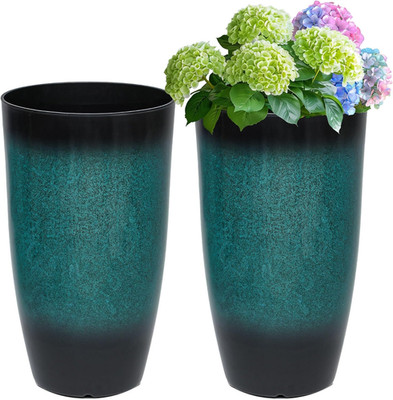 Set of 2 Ceramic-Look 24'' Tall Planters for Indoor/Outdoor Decor with Drainage