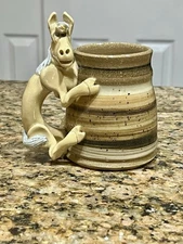 Handmade Potters Field Horse Handle Stoneware Mug 1987 Rustic Folk Art 6”