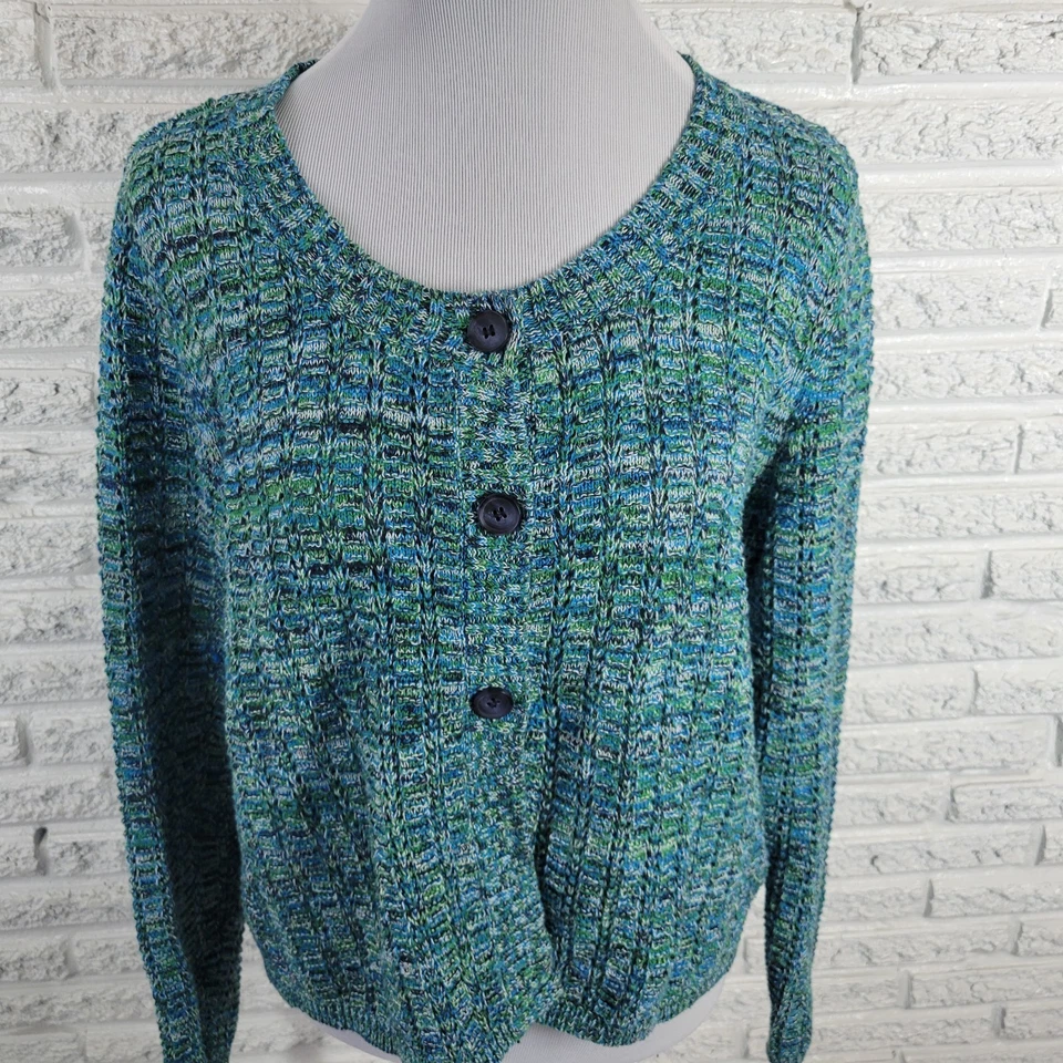 Suéter para mujer Liz Claiborne XL cárdigan azul jaspeado algodón cómodo oficina informal Foto 3 de 4