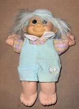 Vintage 12" Russ Troll Doll in Corduroy Jumper With Hat Light Blue