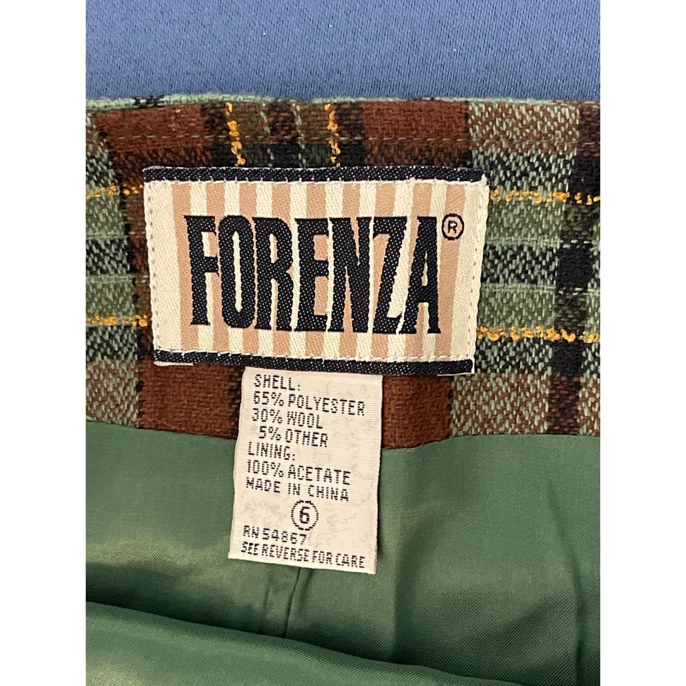 Forenza Women’s Plaid Knee Length Wrap Skirt with Fringe Brown Green Plaid Sz 6 - Image 3 of 4