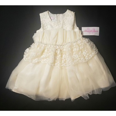 Bonnie Jean Girl's 2T Dress Cream Tulle Floral Embroidered Easter Flower Girl