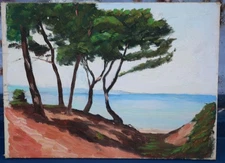 Vintage French painting - French coastal landscape - oil - Monet interest