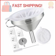 5 Inch Stainless Steel Funnel with Strainer and 200 Fine Mesh Filter, Food Grade