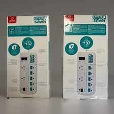 Lot Of 2 Globe Energy Saver 8 Outlet Surge Protector, 4 ft-New - White