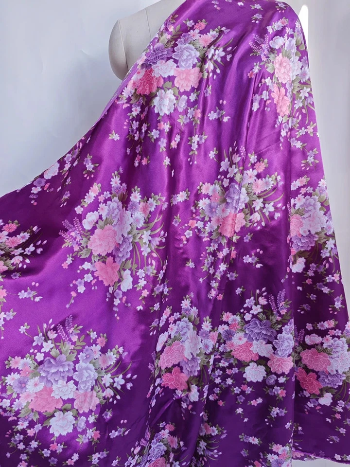 Tecido de cetim vintage 58"" de largura sedoso Charmeuse material para lenços quimono artesanato - Imagem 4 de 4