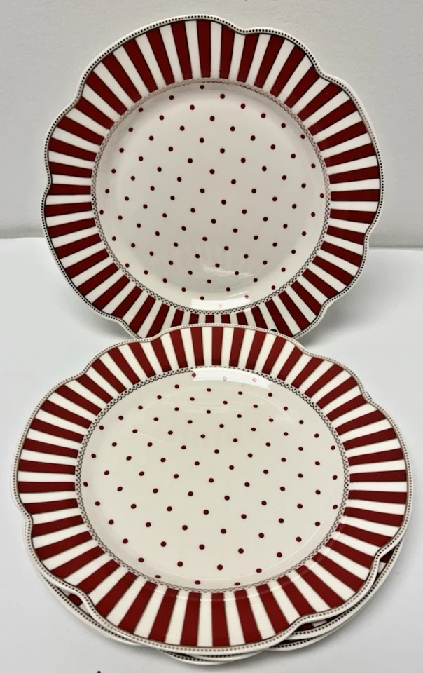 Juego de 4 platos de cena festoneados rojos y blancos Grace Teware de 11.25" NUEVO Foto 2 de 2
