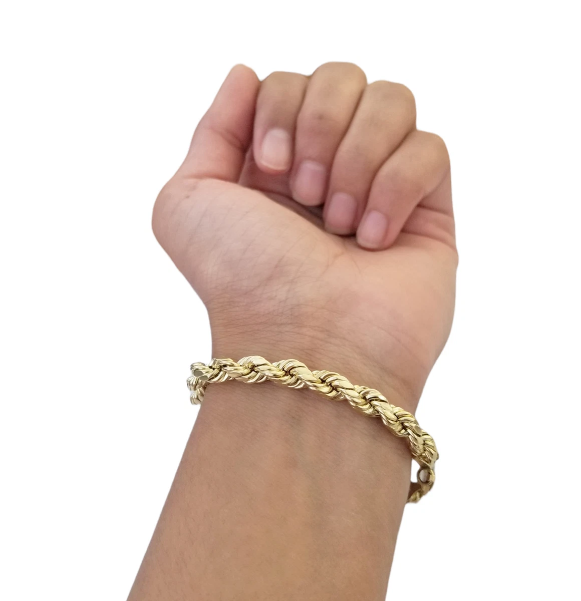 10K Real Gold Bracelet 8" Inch Rope Chain 6mm Lobster Lock