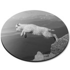 Round Mouse Mat (bw) - Jumping Baby Goat Animal  #36377