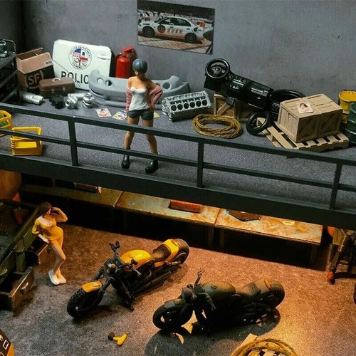 1/64 Diorama Car Garage Model LED Lighting Parking Lot Backdrop Scene Display - Picture 6 of 16