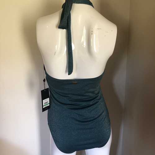 Jones New York Swimsuit Swimwear Cross-Neck Glitter One Piece L Bodysuit Teal - Picture 5 of 12