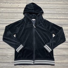 2000s Juicy Couture Womens Size Large Full Zip Velour Track Jacket Black Y2K