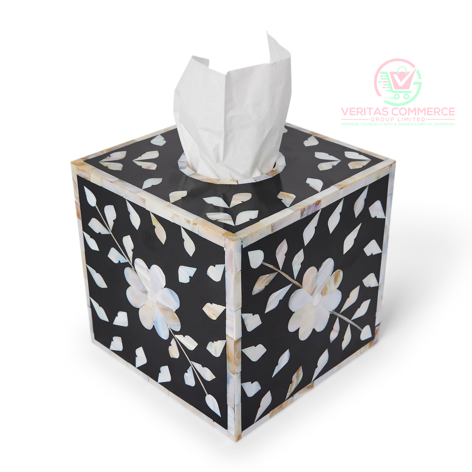 Mother Of Pearl Black & White Elegant Floral Cube Tissue Box Holder eBay