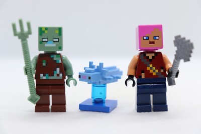 3)Zombie Hunter Drowned Zombie Axolotl 21190 21256 Lot Minecraft