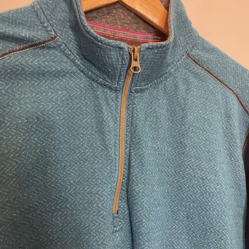 Robert Graham Men's 1/4 Sweater Teal Herringbone Cotton Sz 2XL Classic Fit - Picture 5 of 9