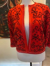 Red Wool Beaded Bolero Style Jacket size small