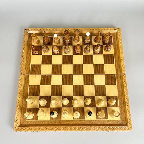 Vintage Hand Carved Chess Set with Fancy Edge Folding Case - Picture 6 of 16