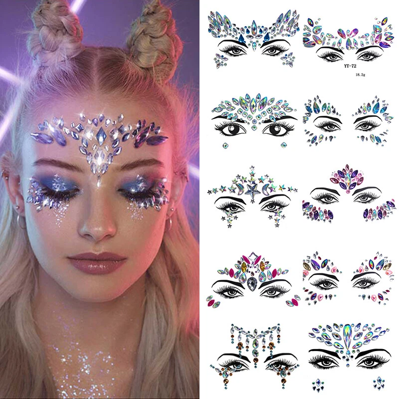 Face Rhinestone Stickers Temporary Face and Body Stick On Jewels