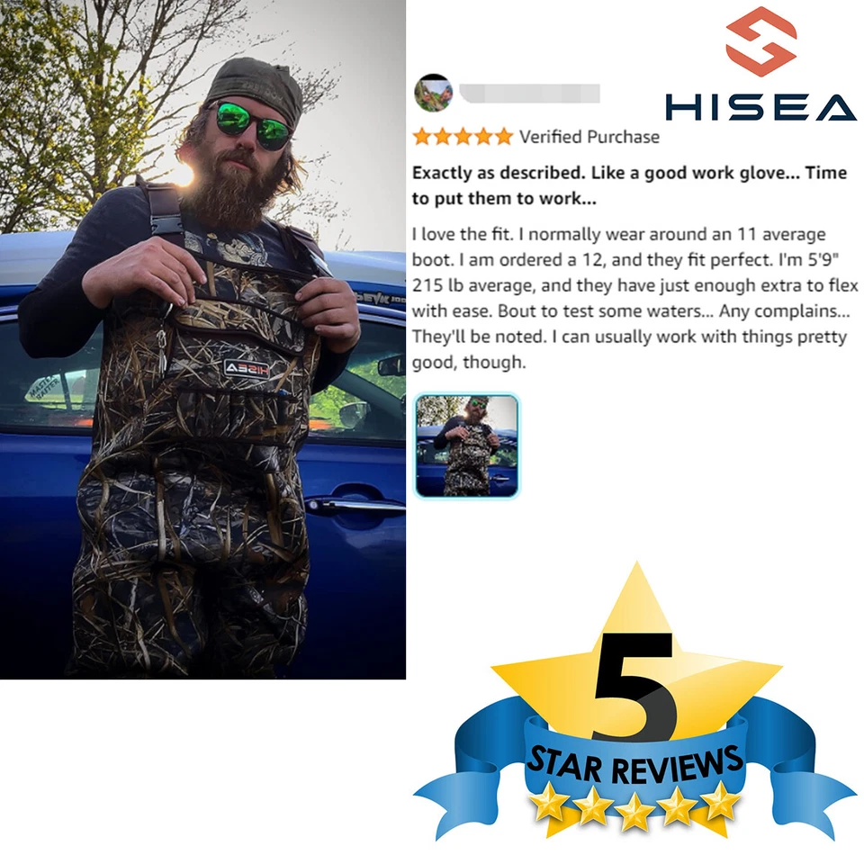 HISEA Waterproof Neoprene Chest Waders 600G Insulated Bootfoot Hunting Fishing - Image 3 of 4