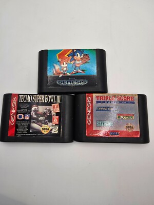 Sega Genesis Sonic 2, Tecmo Super Bowl 3, & Triple play Combo set