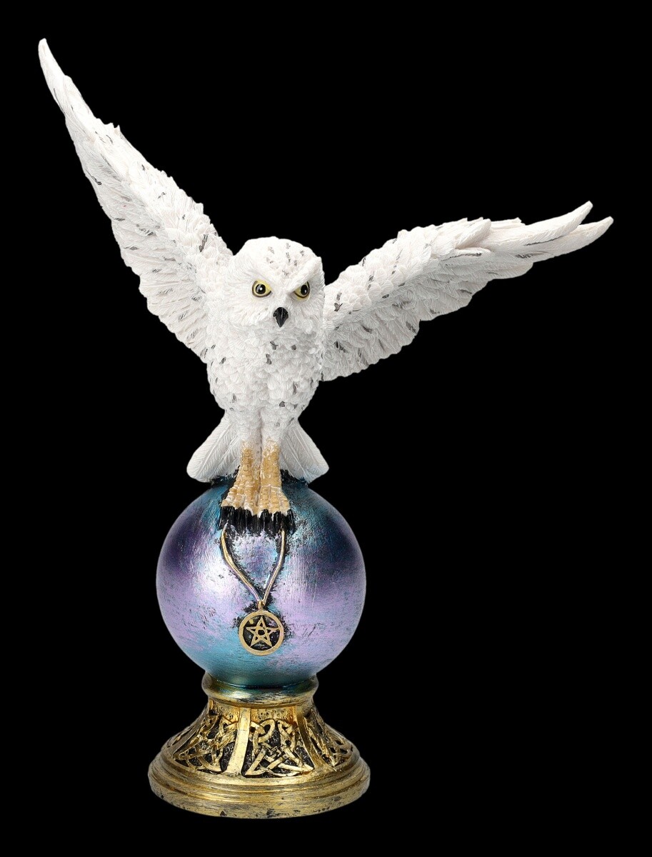Gothic Owl Figurine With Pentagram Chain - Magick Flight - Magic Sorcery Decor