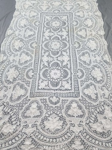 Vintage Point de Venise needle lace Banquet tablecloth 208x122cm - Picture 3 of 12