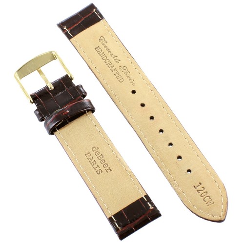 19mm deBeer Crocodile Grain Dark Brown Stitched Padded Watch Band Strap - 第 3/5 張圖片