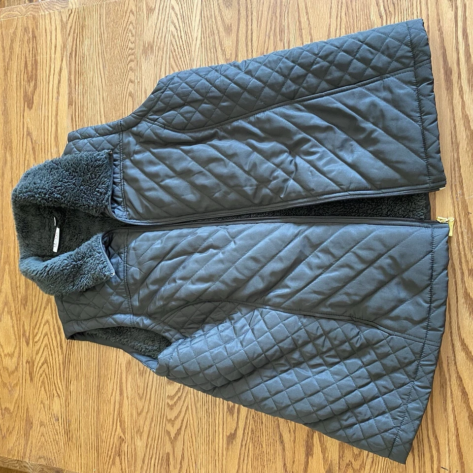 Chaleco Acolchado D&Co Imitación Piel Sherpa Forrado Mujer Talla XL Verde Oliva Profundo Cremallera Foto 3 de 4